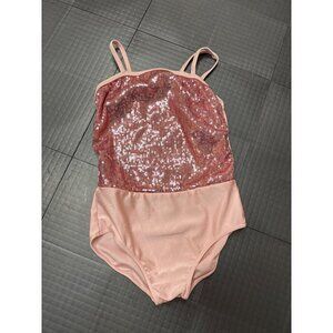 REVOLUTION DANCEWEAR GIRLS MC MEDIUM PINK SEQUIN DANCE COSTUME LEOTARD